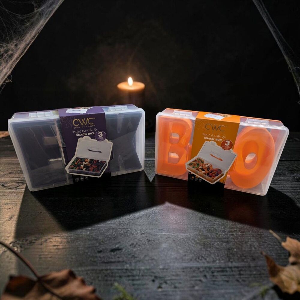 CWC Halloween Snack Boxes 3 Compartment Orange Purple On-The-Go Set of 2